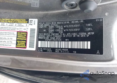 2022 Toyota Sienna Xle z USA, uszkodzony, nr VIN 5TDYSKFC1NS051926